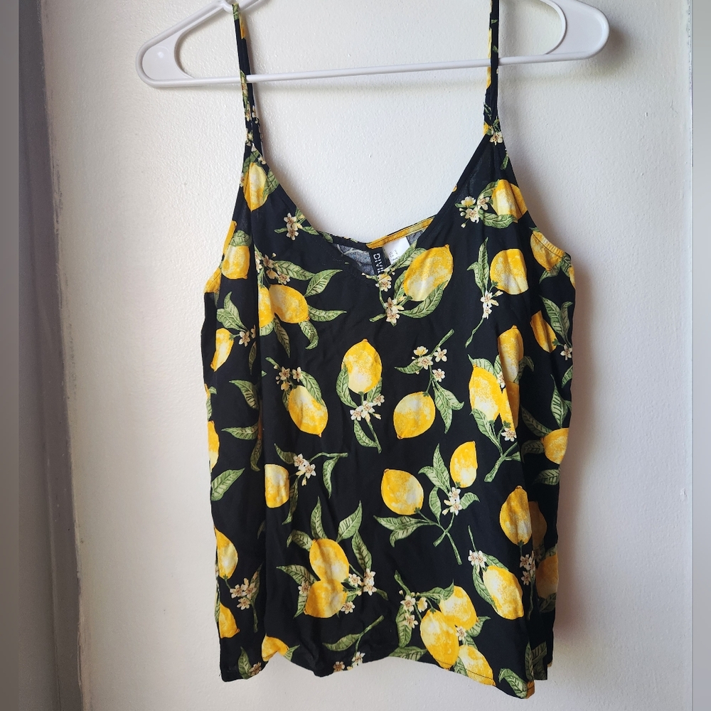 H&M Black Tank Top with Yellow Lemon Print